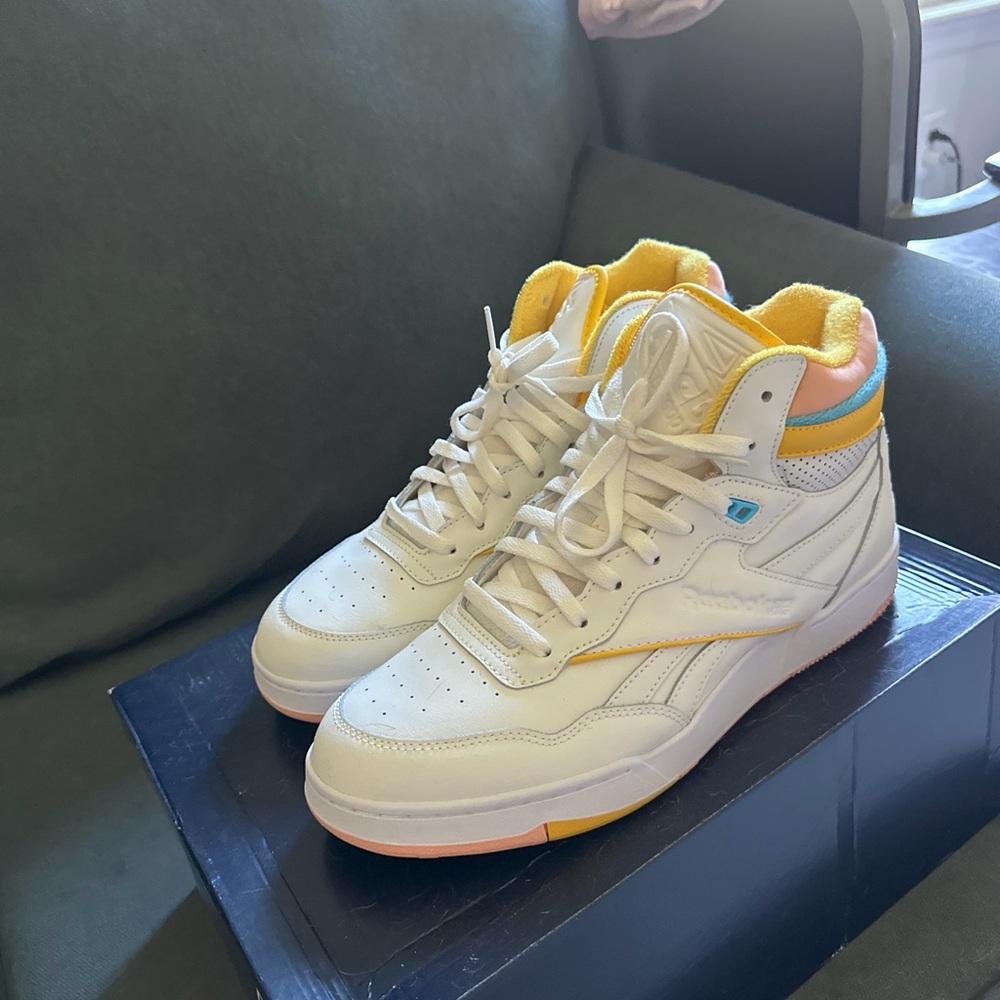 Reebok White and Yellow Athletic High-Tops